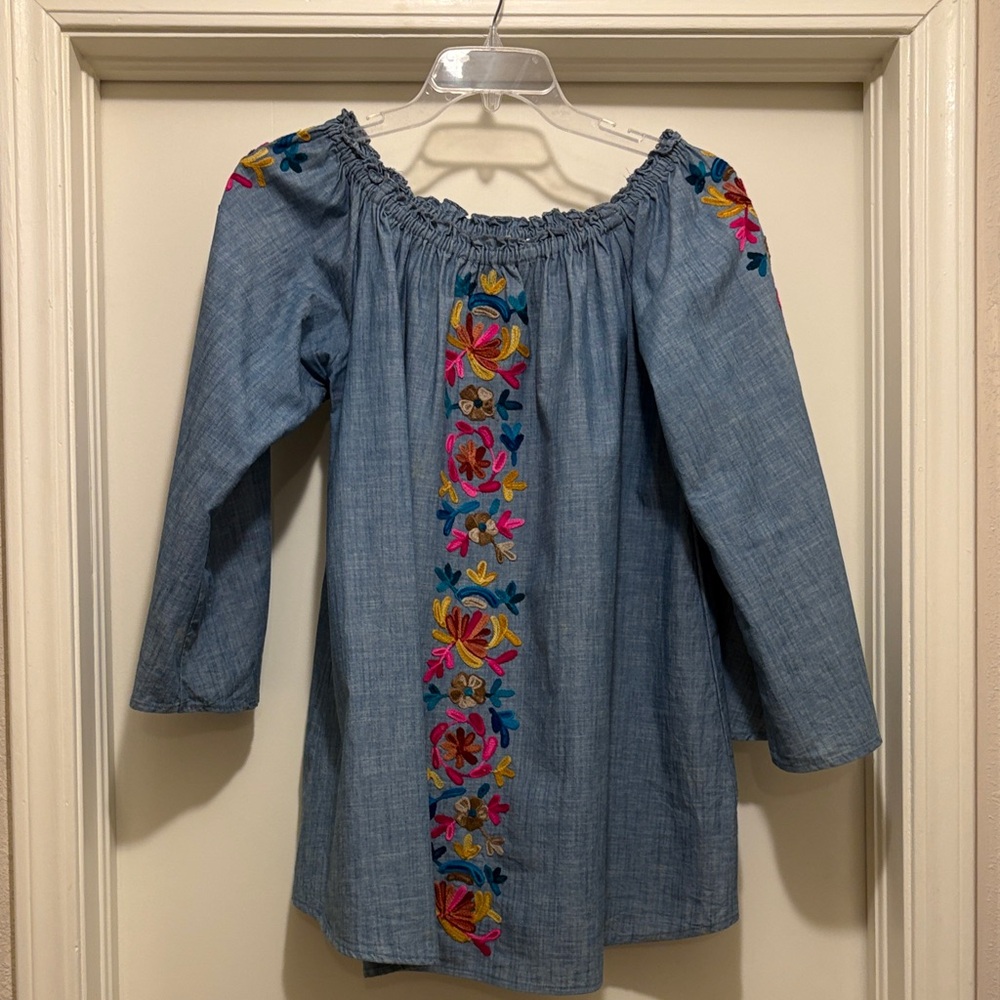 Embroidered Blue Women's Top